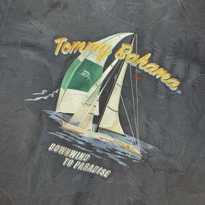 Tommy Bahama 100% Silk Embroidered Downwind To Paradise Sailboat Men M Button Up